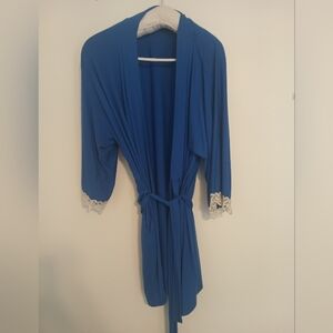 Blue Robe with Lace Trim